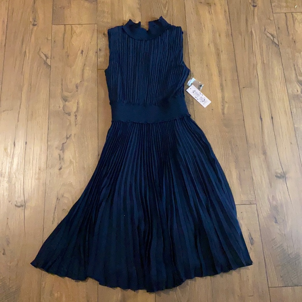 Nanette Lepore Navy Pleated Midi Dress - Picture 2 of 12